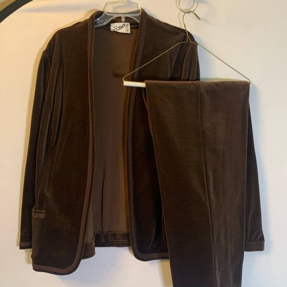 Vintage Miss Accent Act III | Brown Velour 2-Piece Pant Suit - Size 12